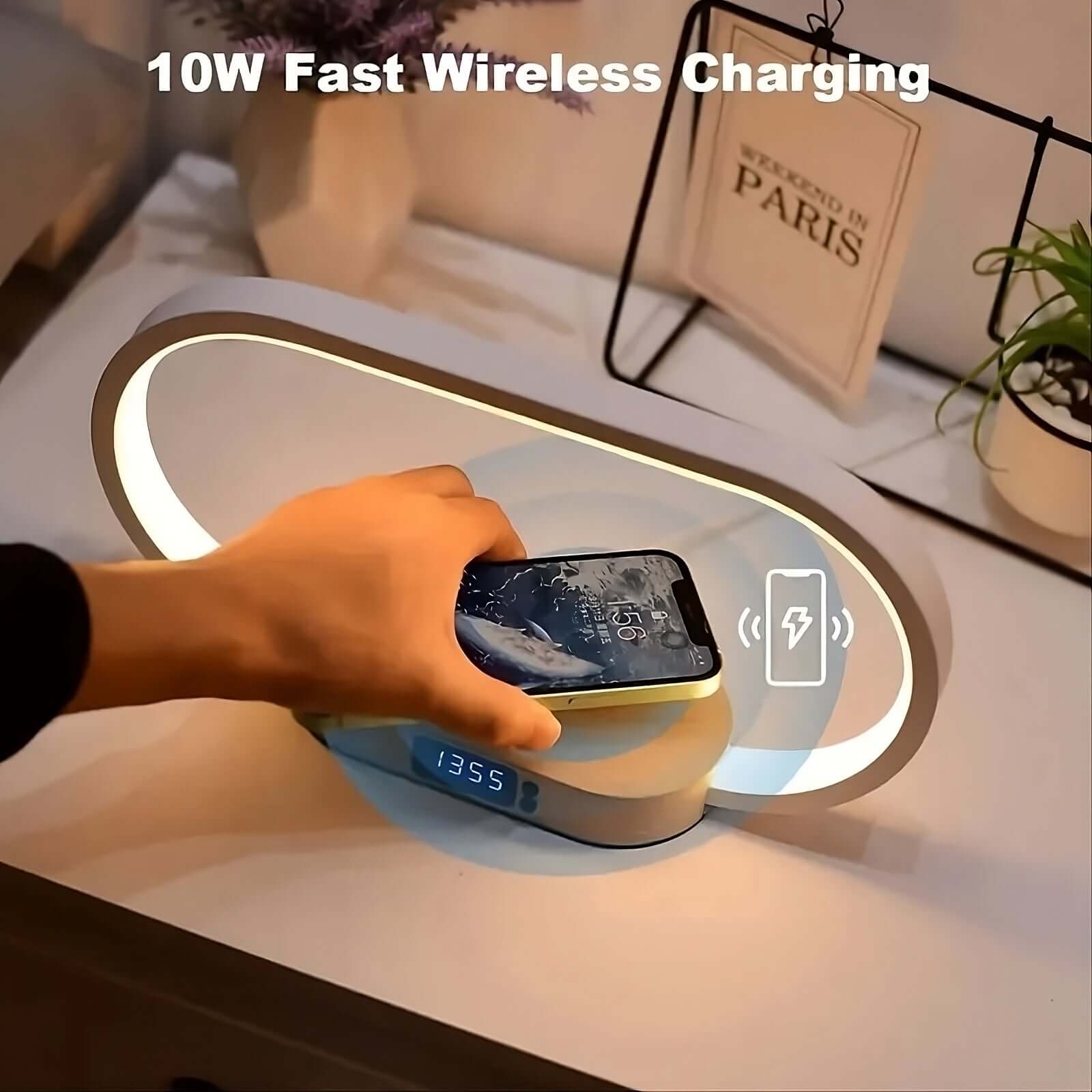 auraglow cabsule smart lamp with built-in wireless charger